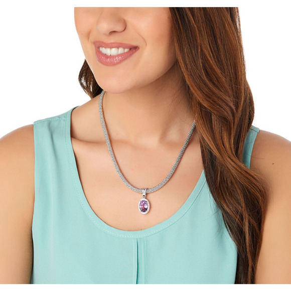 NEW 5.20ct AMETHYST PENDANT 20" NECKLACE Sterling Silver Italian Popcorn Chain - Picture 6 of 10